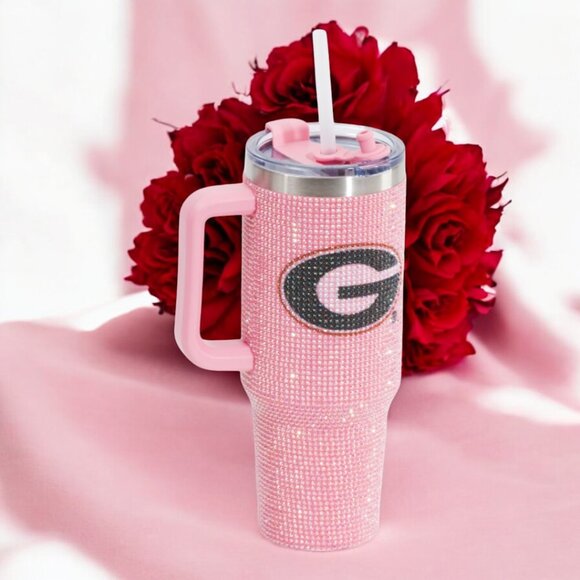 Georgia Bulldogs Pink Bling Tumbler 46 Oz Insulated Rhinestone Christmas Gift - Picture 7 of 8